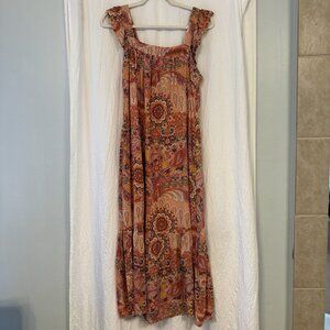 Knox Rose Women's Dress Medium Orange Sleeveless Tiered Floral Print Midi New